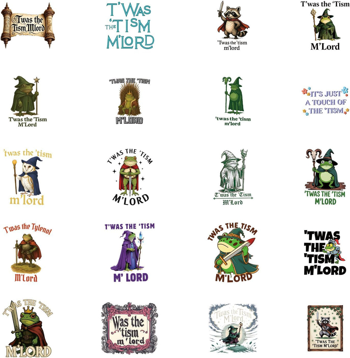 50Pcs TWAS The Tism M'Lord Sticker Stickers Funny Autism Meme Humor Frog ADHD Sticker Waterproof Stickers for Water Bottle, Hydroflask, Guitar, Luggage, Phone, Case, Laptop, Skateboard, Gift