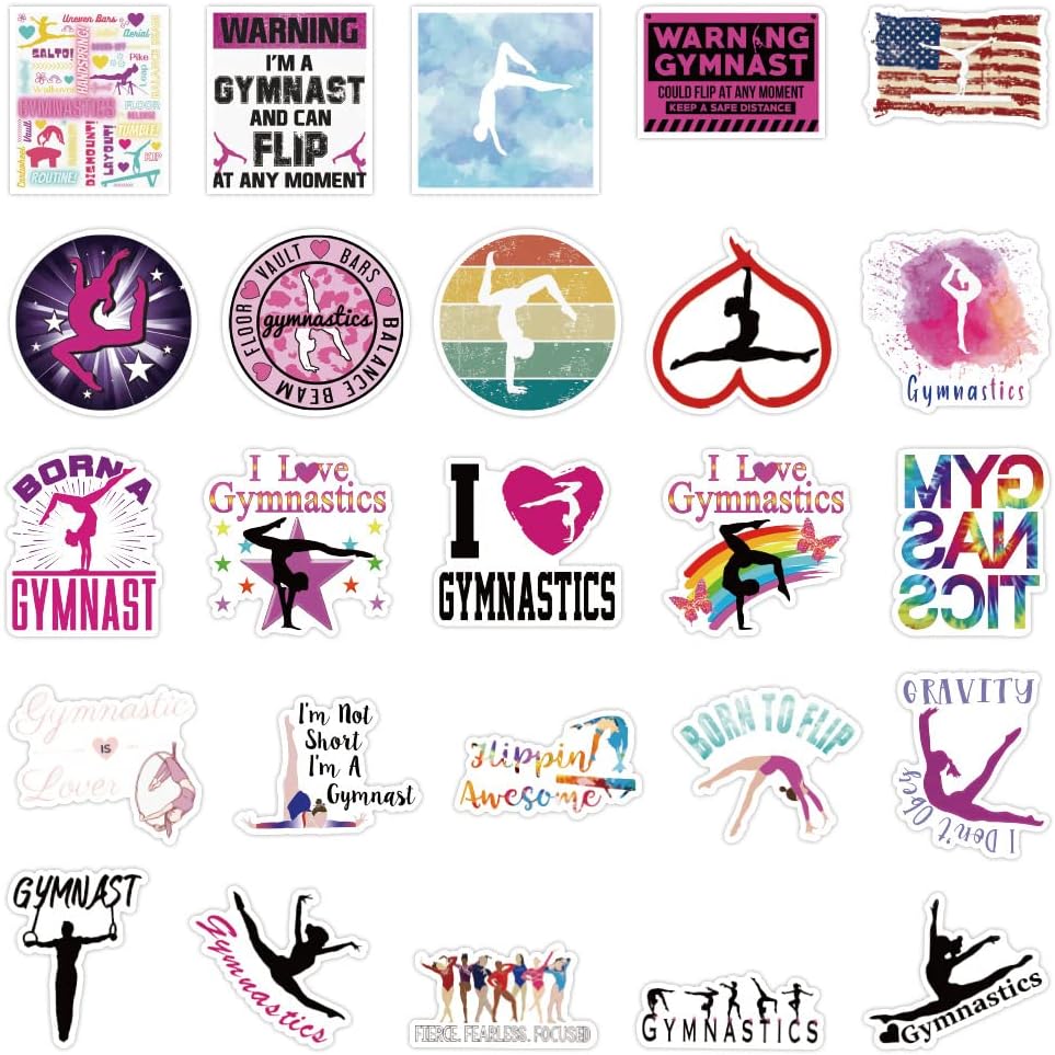 Gymnastics Stickers -50pcs Gymnastics Themed Dancer Stickers for Kids Adults, Vinyl Waterproof Dance for Laptop, Guitar, Water Bottle Journaling Scrapbooking (White)