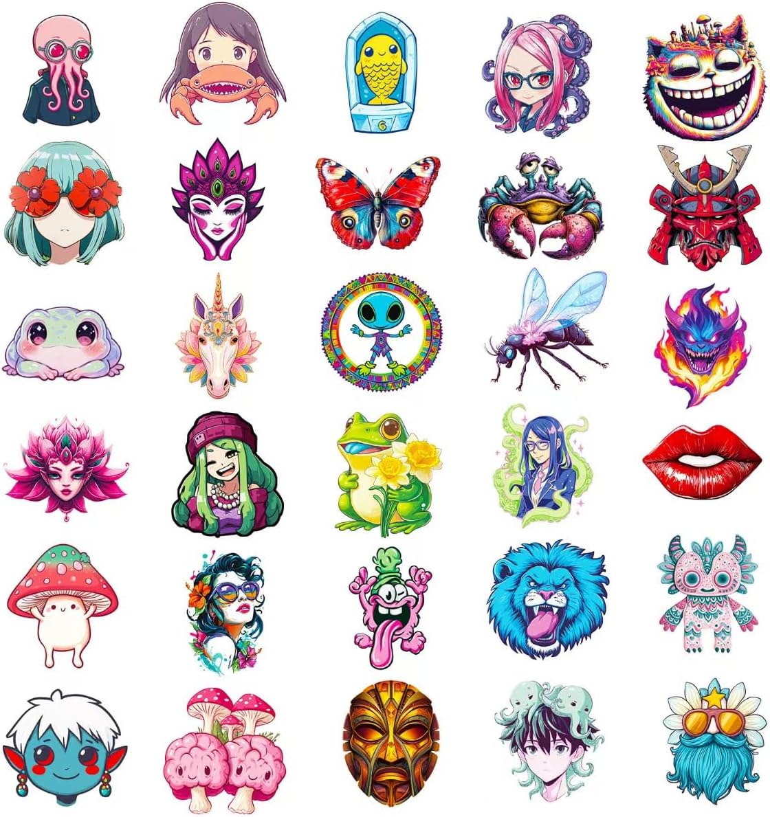 50pcs PVC Material Phone Stickers Waterproof Sticker Set Animation DIY Decoration Birthday Gift Label Stickers.(Weird Graffiti)