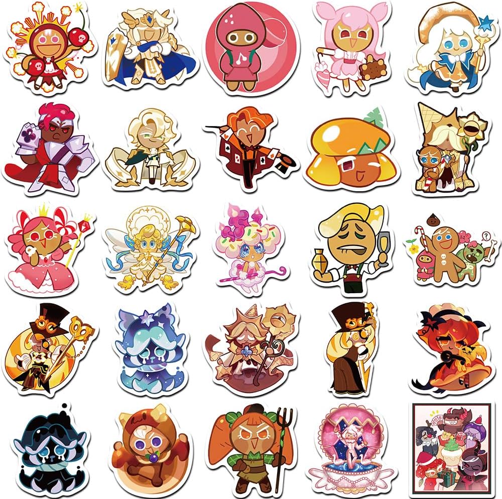 50PCS Cookie Run Kingdom Stickers, Cute Cartoon Waterproof Vinyl Stickers for Water Bottles Laptop Bumper Skateboard Computer Phone - Adult Teens Birthday Party Supplies Halloween Decoration Favors