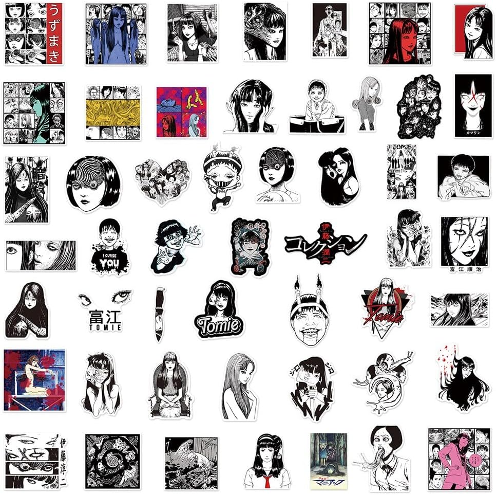 50Pcs Horror Movie Anime Tomiee Junji Ito Graffiti Stickers Fujiang Sticker Car Motorcycle Decal Sticker Vinyl Anime Sticker and Decal Bottle Laptop Skateboard Notebook Sticker Adult Kid