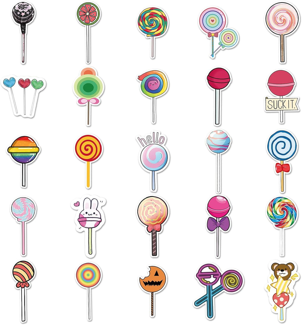 50Pcs Unique Lollipop Stickers, Colorful Cartoon Decorative Stickers, Self-Adhesive for Scrapbooking, Scrapbooking, Water Cups, Notebooks, Party Decoration(Lollipop)