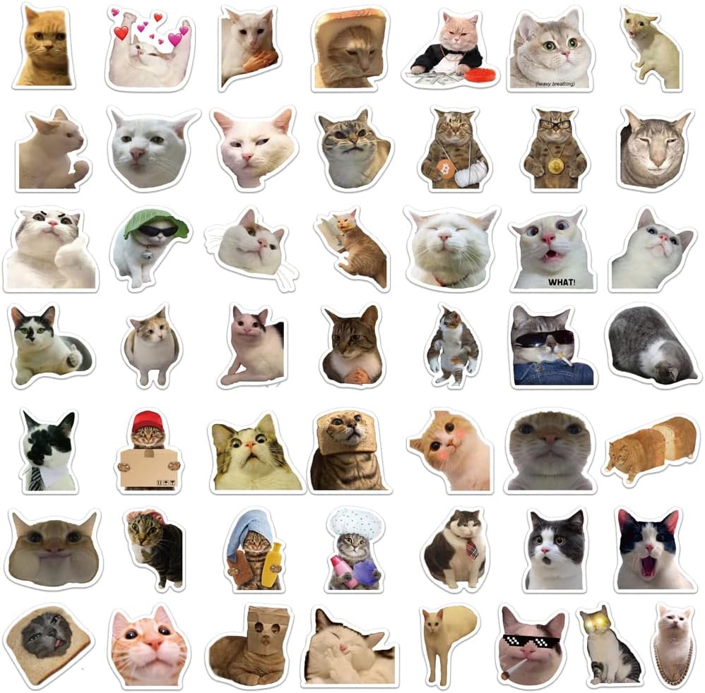Set of 50 Cat Stickers, Waterproof Vinyl Stickers for Cat Lovers, Water Bottle, Bike, PC, Phone
