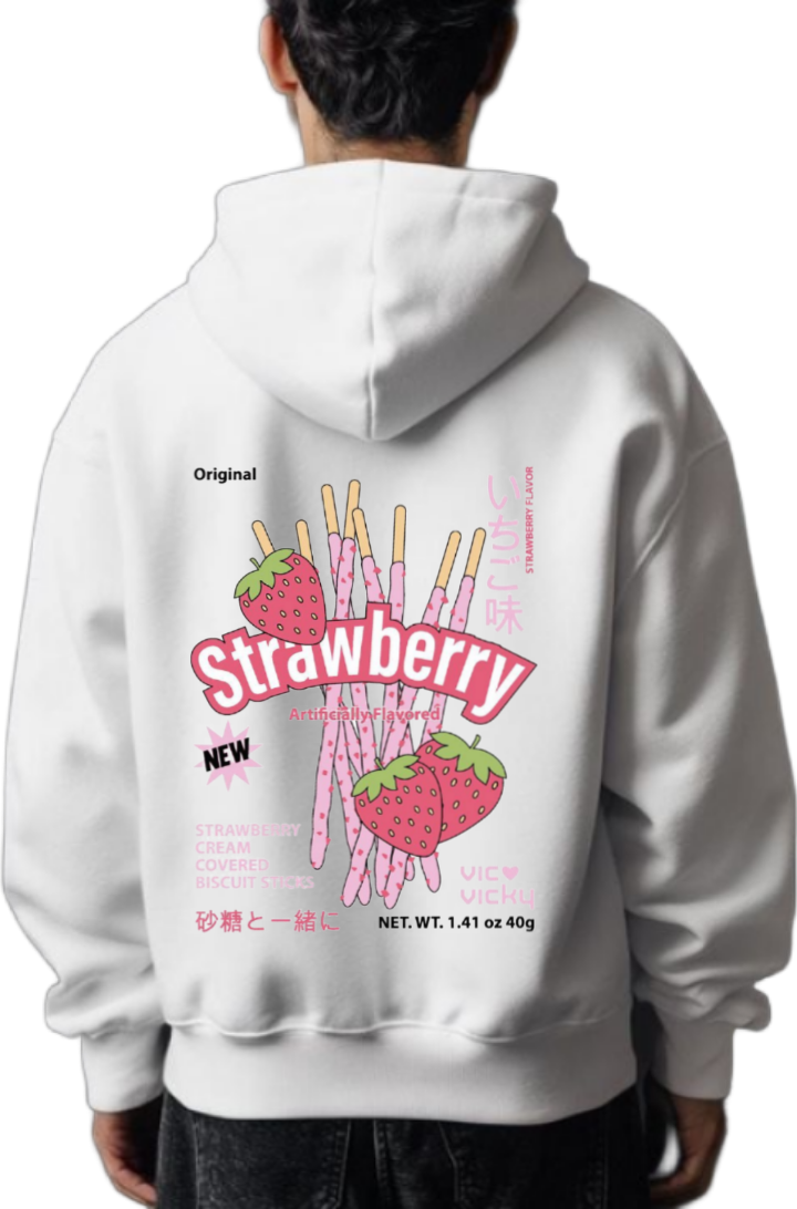Strawberry One Size hoodie White Back 72