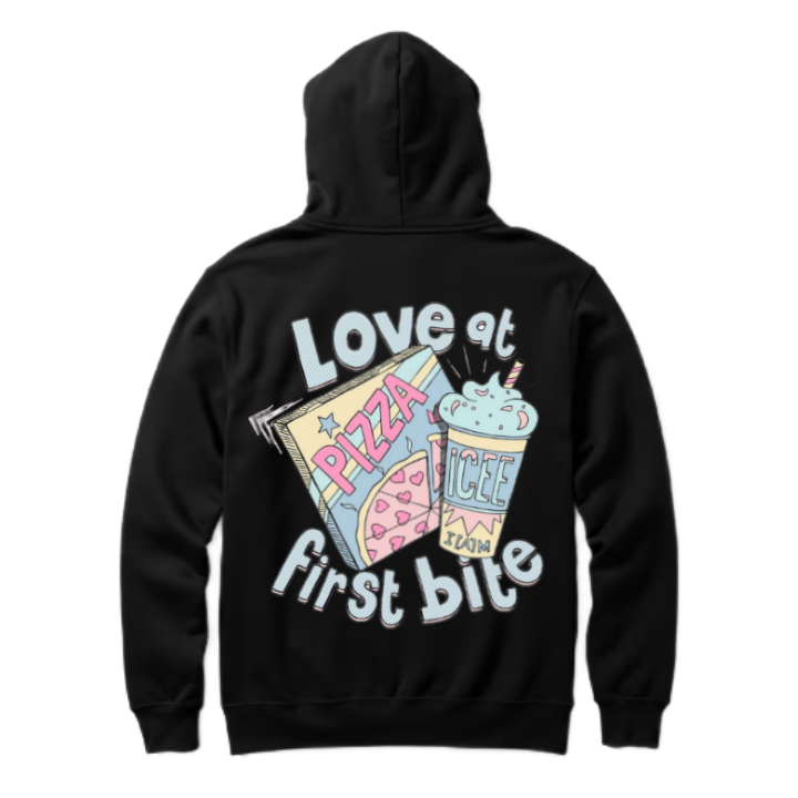 Love at PIZZA ICEE first bite One Size hoodie Black Back 73