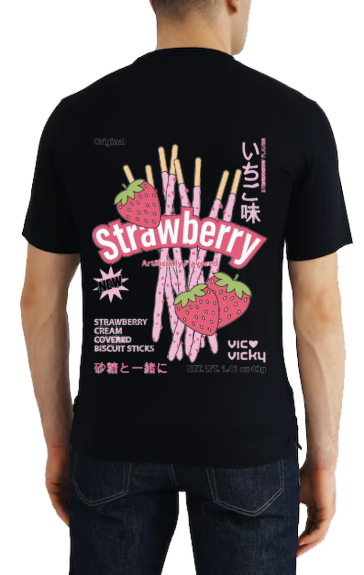 Strawberry t- shirt One Size Black back 73