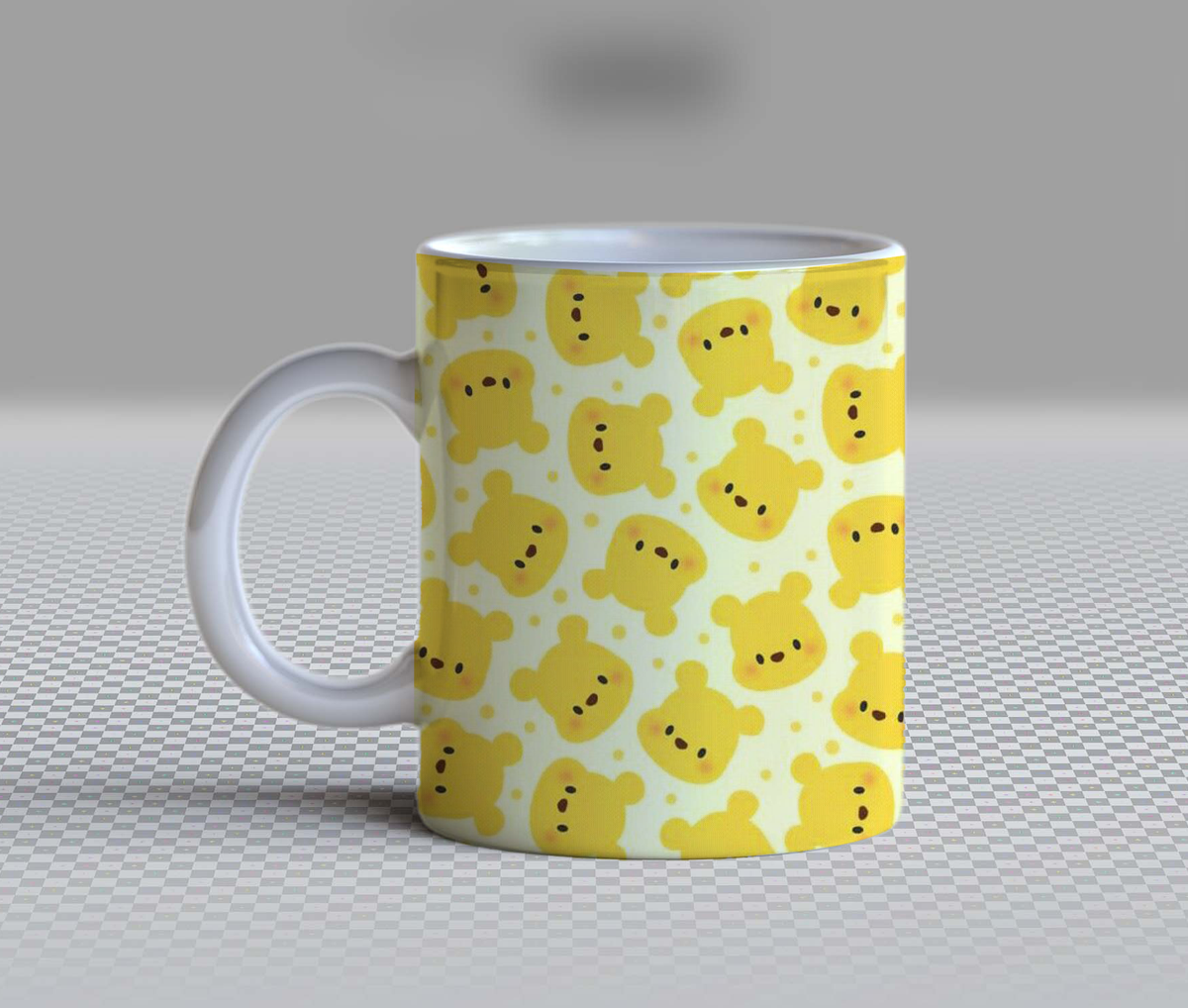 Cute Honey Bear Ceramic Coffee Mug – 11oz Aesthetic Kawaii Cartoon Yellow Bear Tea Cup, Pastel Yellow Pooh-Inspired Pattern Mug for Coffee Lovers, Lovely Birthday Gift for Women, Girls, Teens & Animation Fans