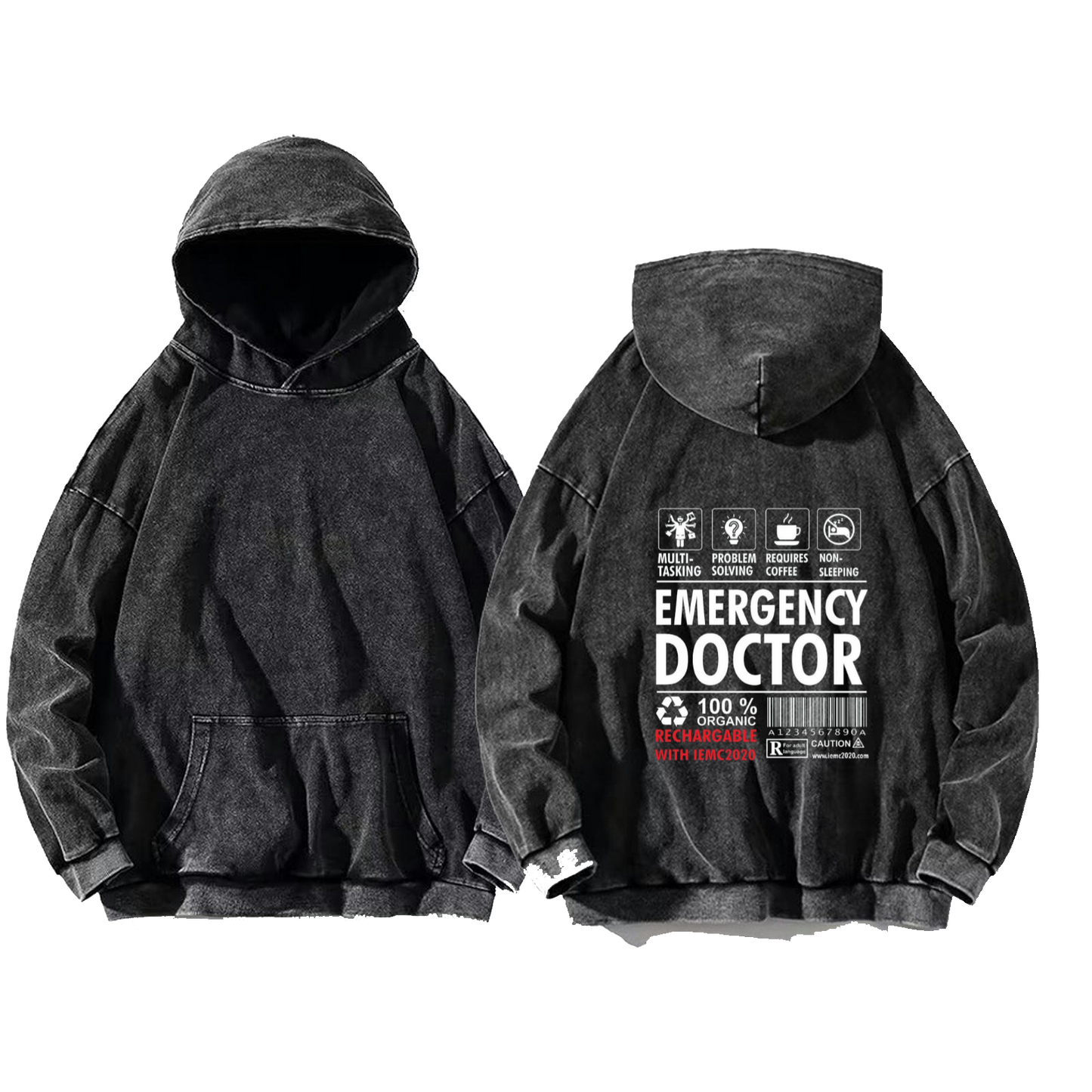 EMERGENCY DOCTOR oversize hoodie Washed back 75