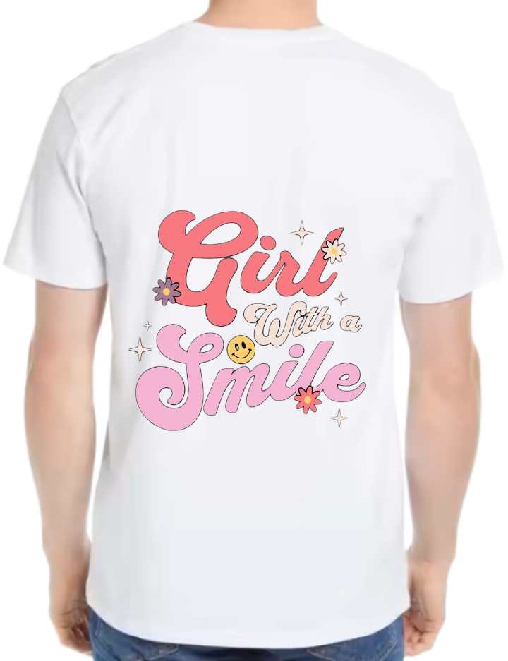 Girl Smile With a t- shirt One Size White back 77