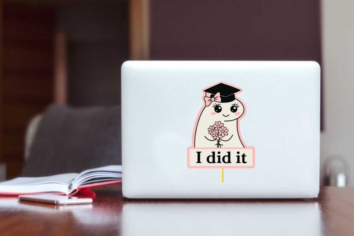 "Graduation Cute Cartoon Sticker, Waterproof Vinyl 'I Did It' Decal for Laptop, Water Bottle, Hydro Flask, Skateboard, Luggage, Class of 2026 Graduate Gift