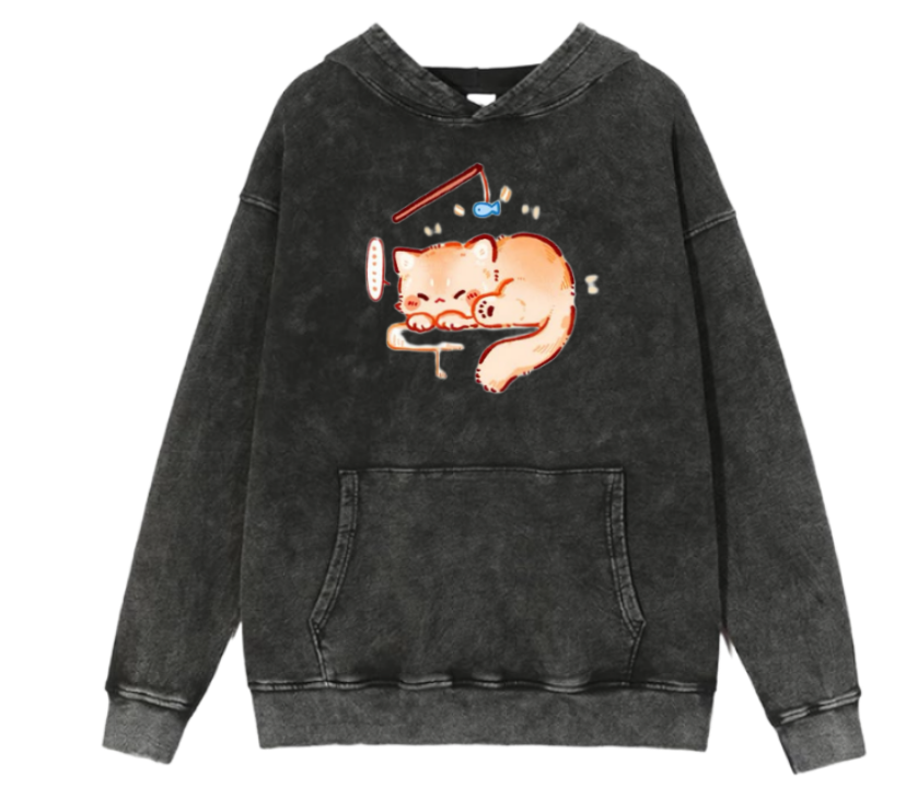 cat Oversize Hoodie Washed 77