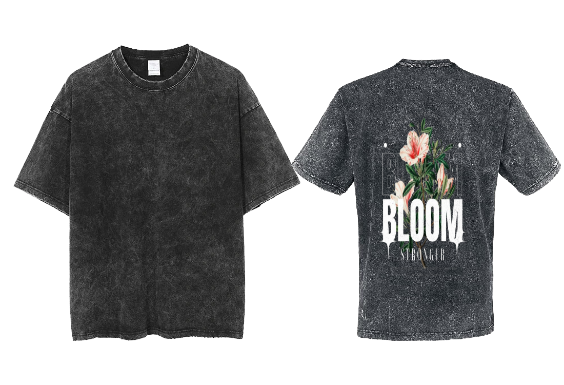 BLOOM STRONGER Back text One Size t- shirt Washed Back 57