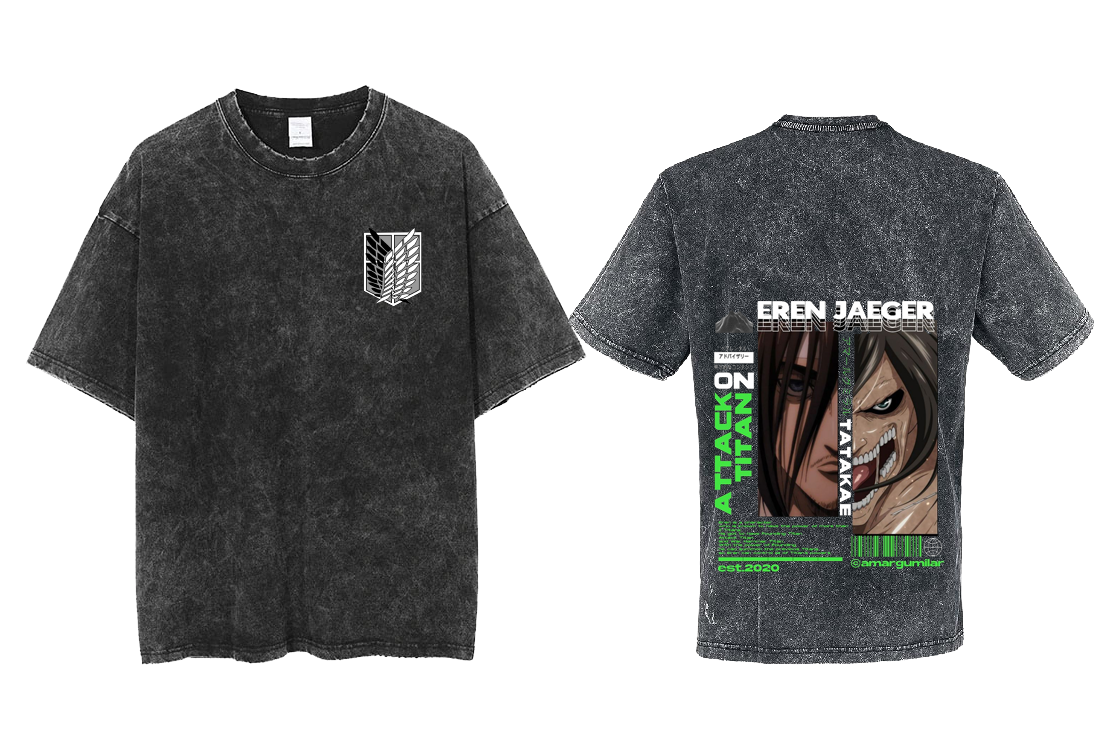 Anime Attack on titan shingeki no kyojin eren levi mikasa Aot Oversize t- shirt Washd acid back 7