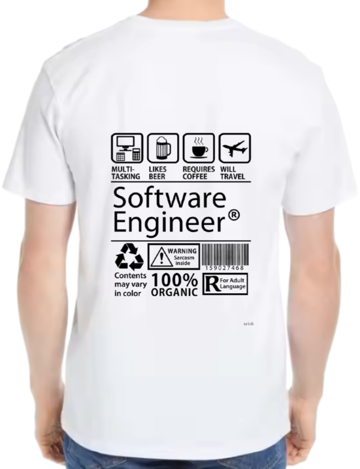 Software Enginee Back text One Size t- shirt White Back 7