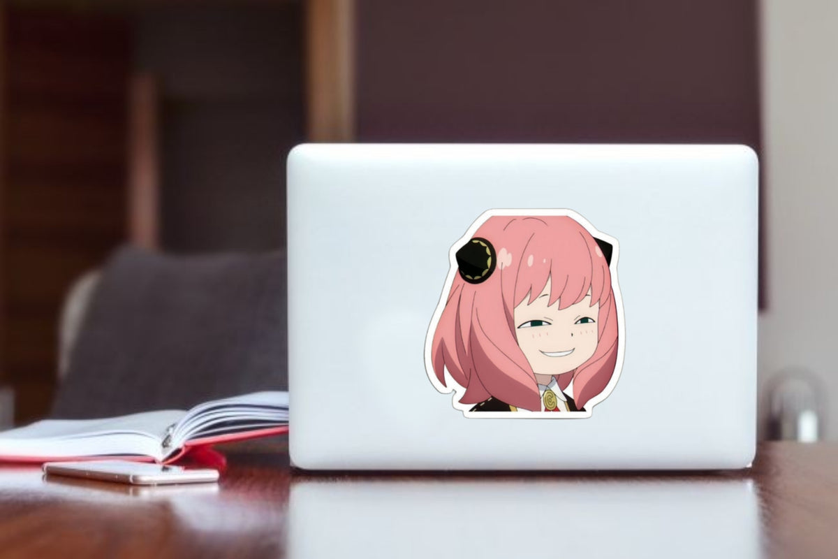 "Spy x Family Anya Forger Heh Face Sticker, Waterproof Vinyl Meme Aesthetic Decal for Laptop, Water Bottle, Hydro Flask, Skateboard, Luggage, Kawaii Anime Merchandise Gifts