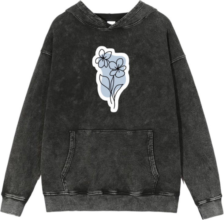Line art floral design Over Size hoodie Washed 7
