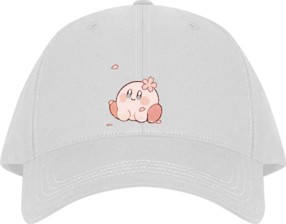 Cute Anime Kirby Baseball Cap, Kawaii Pink Character White Dad Hat, Adjustable Y2K Streetwear Sun Cap for Women and Men 7