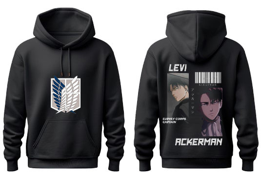 Anime Attack on titan shingeki no kyojin eren levi mikasa Aot Black Oversize HOODIE back 7