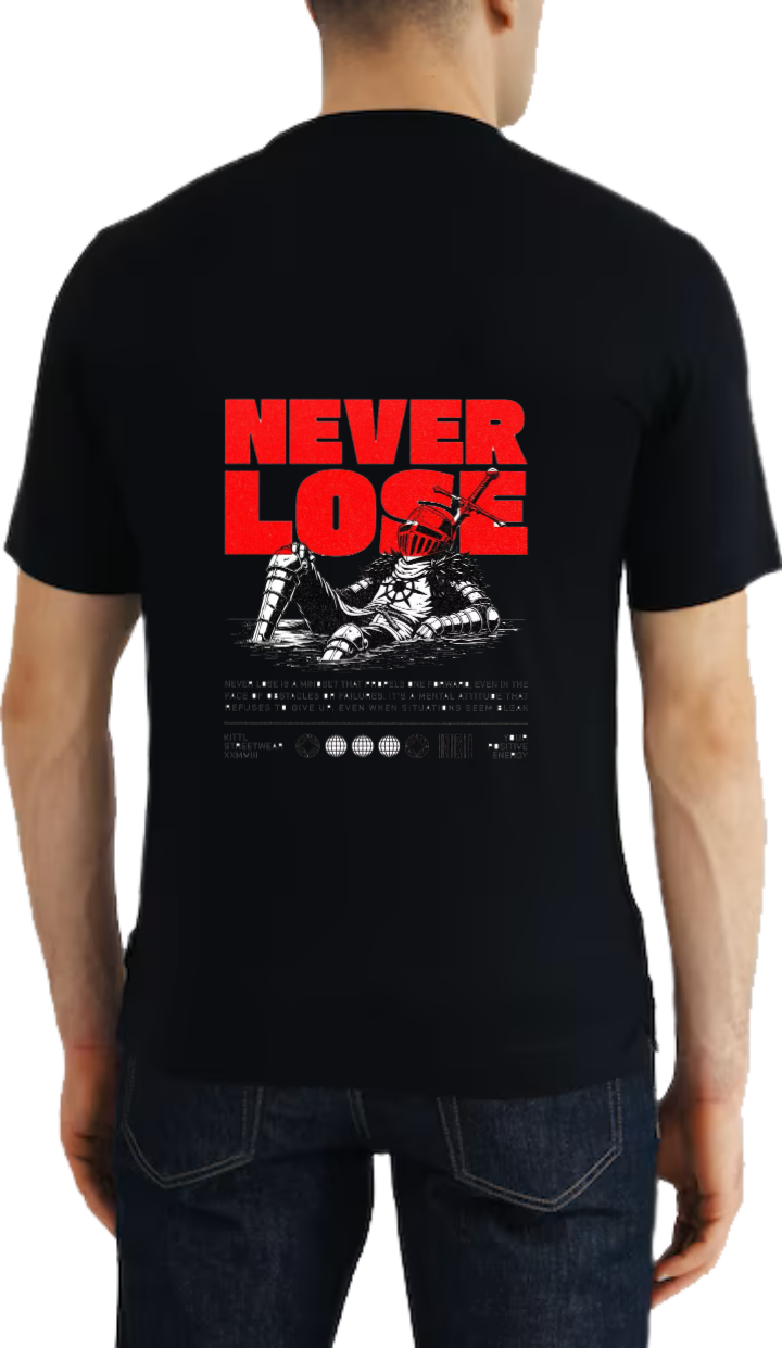 NEVER LOSE t- shirt Over Size Black Back 84