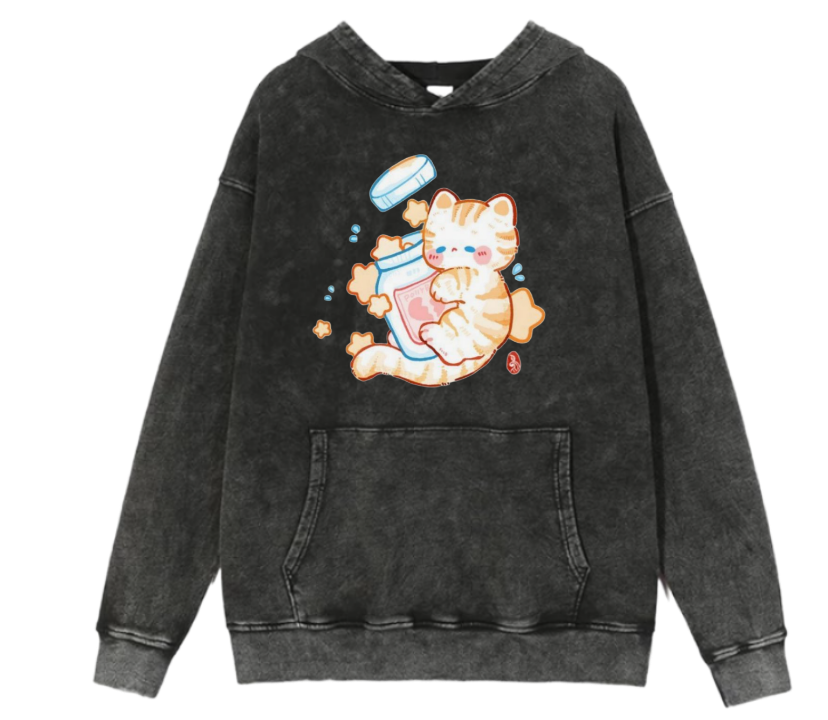 cat Oversize Hoodie Washed 80