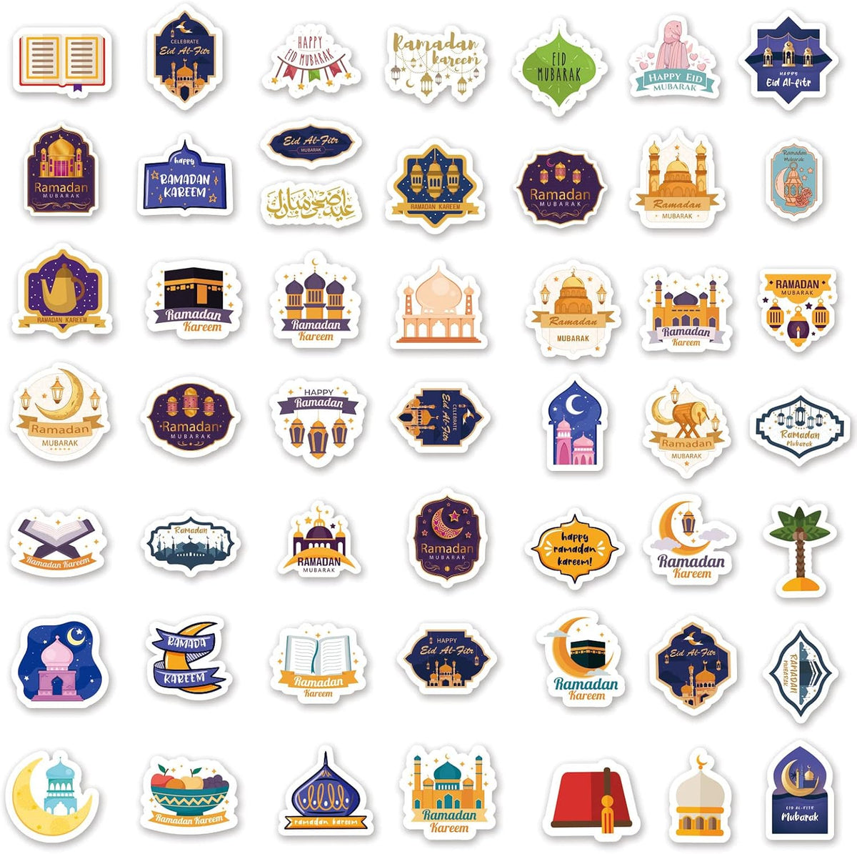 DoneJPee 100 Pcs Ramadan & Eid Stickers, Glossy Vinyl, Tan, Colorful, Waterproof, Round, Indoor, Religion, Kids & Adults, Laptop, Skateboard, Scrapbook, Home Decorations, Gift Bags