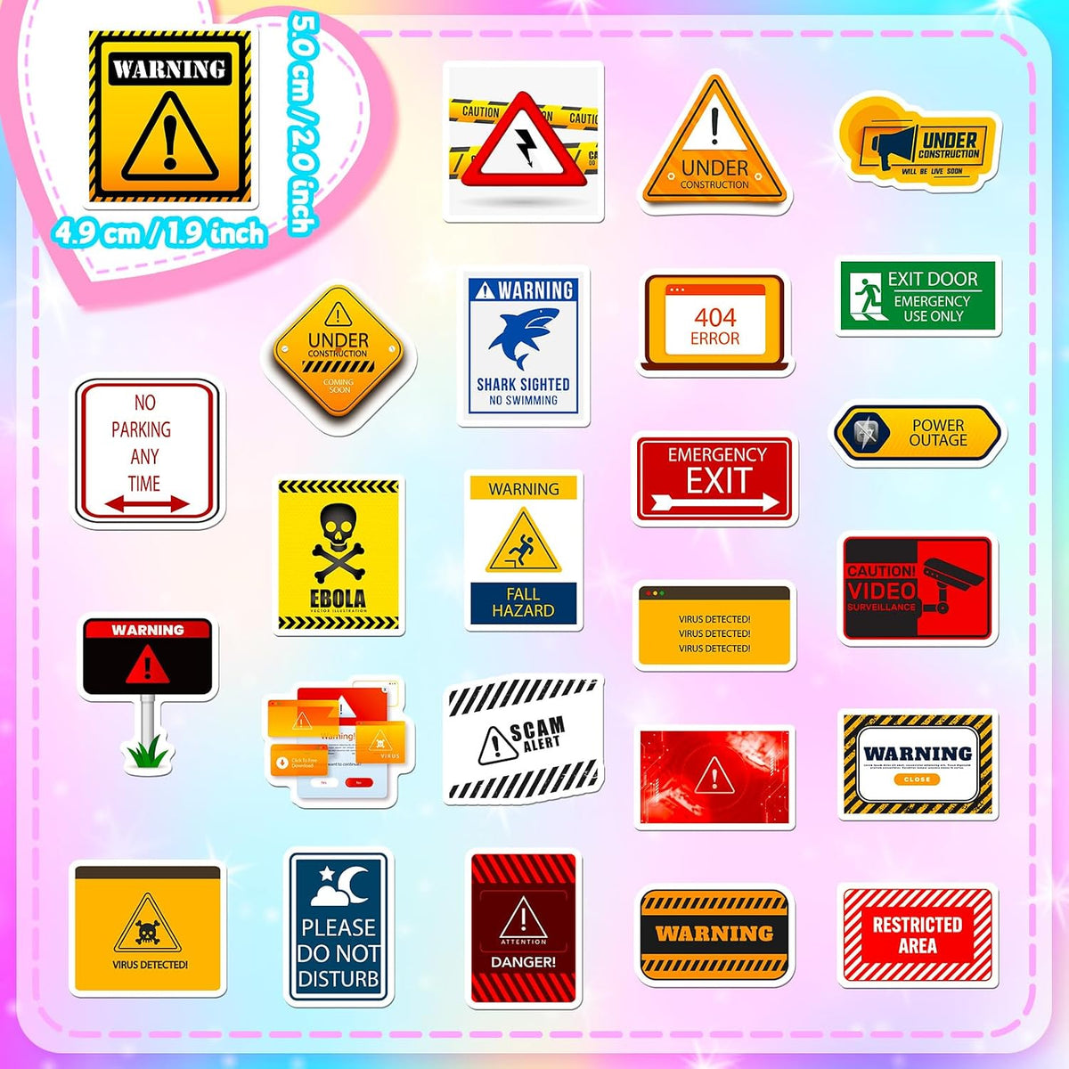 100PCS Warning Sign Stickers for Kids Funny Road Signs Stickers for Water Bottles Cute Identification Decals Street Signs for Laptop Hydroflask Journaling Classroom