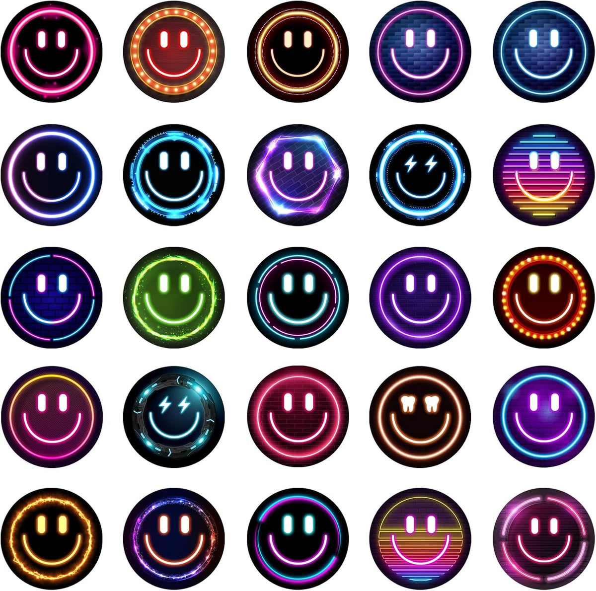 50 PCS Smile Neon Stickers, 2.16 inch, Cute Cartoon PVC Decals, for Water Bottles, Teaching Rewards, Notebooks, Stationery, Luggage