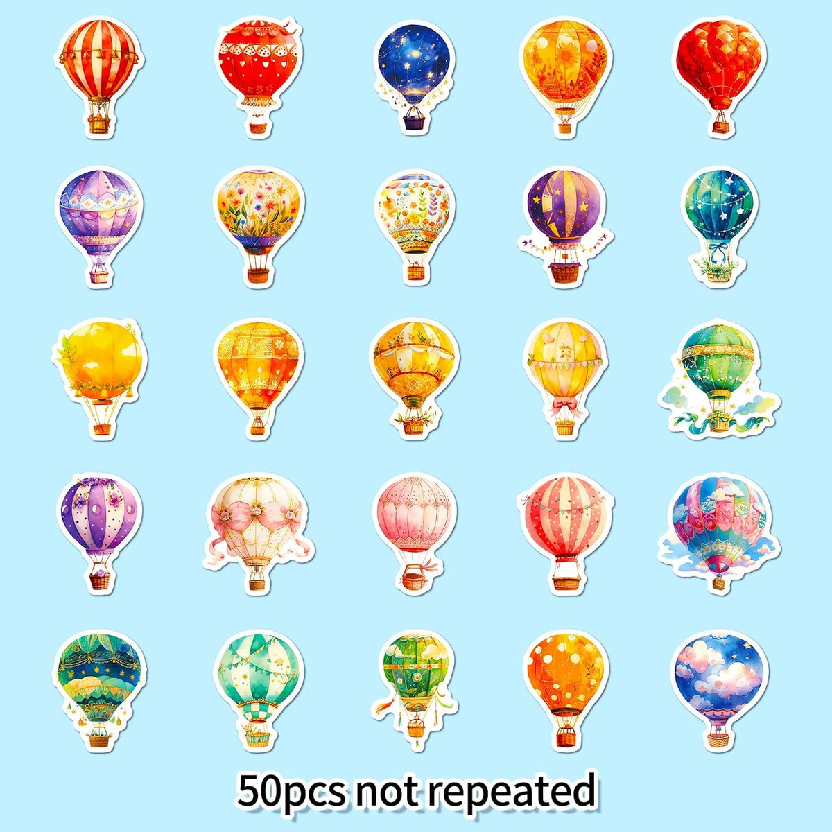 50PCS Hot Air Balloon Stickers for Kids Vinyl Balloons Stickers Waterproof Cartoon Fire Balloon Sticker Creativity Balloons Decals for Laptop Journaling Water Bottles Classroom