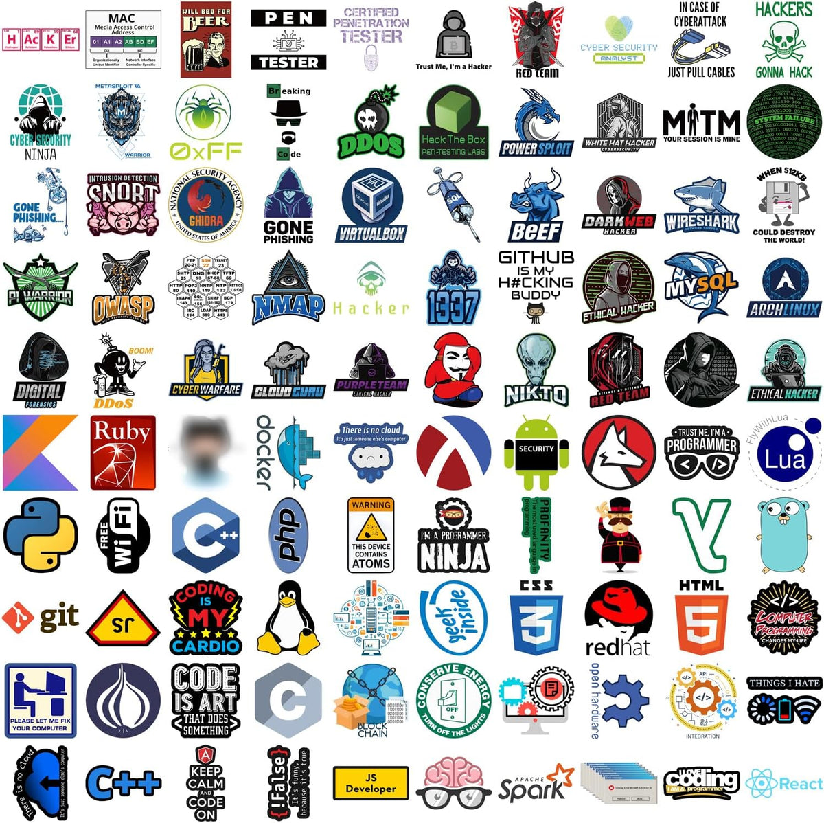 DIWSO 100 Pcs Hacker Stickers for Laptop, Skateboard, Water Bottle, Bicycle, Scrapbook, Computer, Waterproof Stickers for Teenager, Boy, Girl, Kids