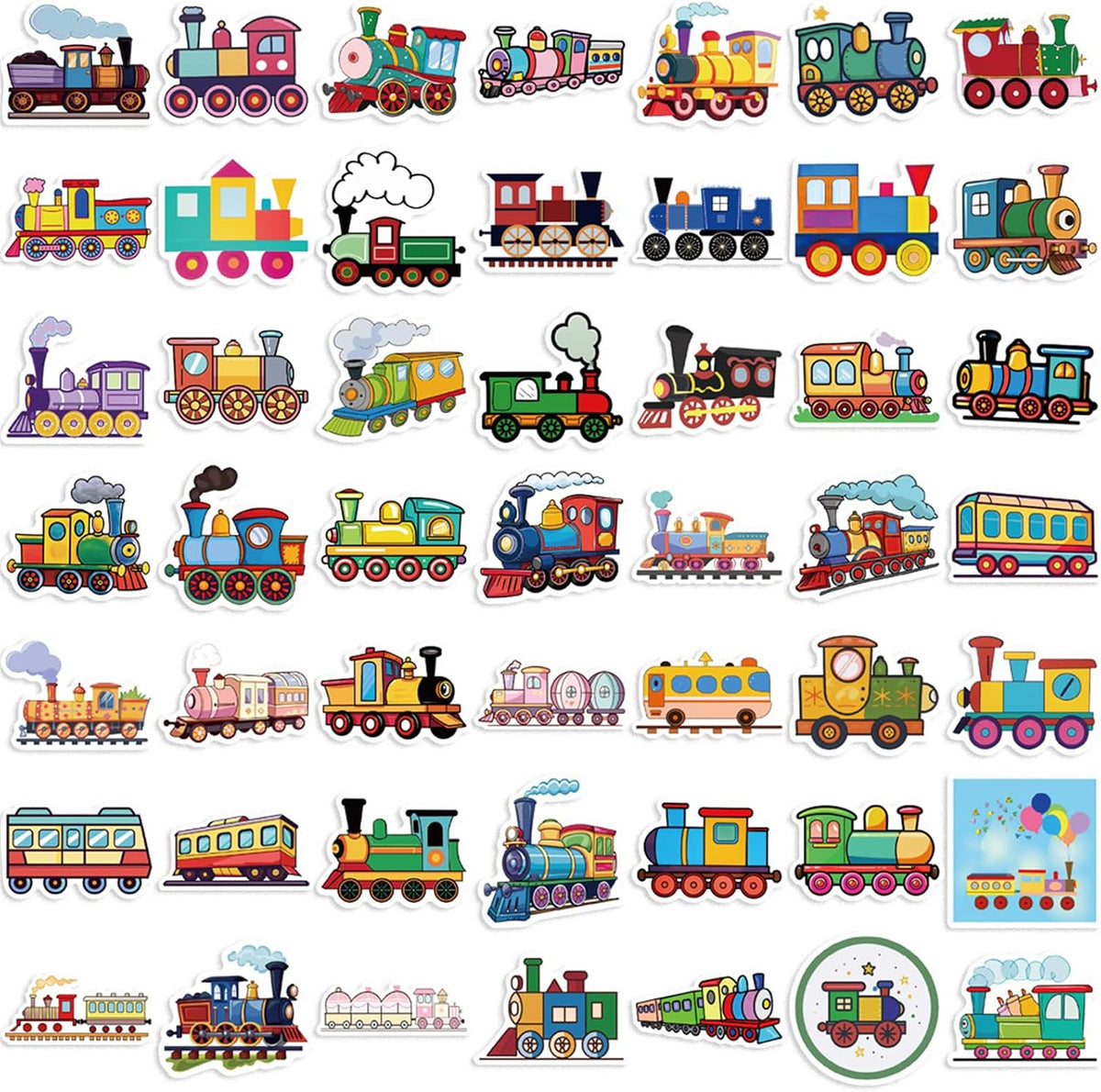 MFUXU 55 Pcs Vehicle Stickers - Train, Truck, Car - Vinyl Waterproof Kids Stickers