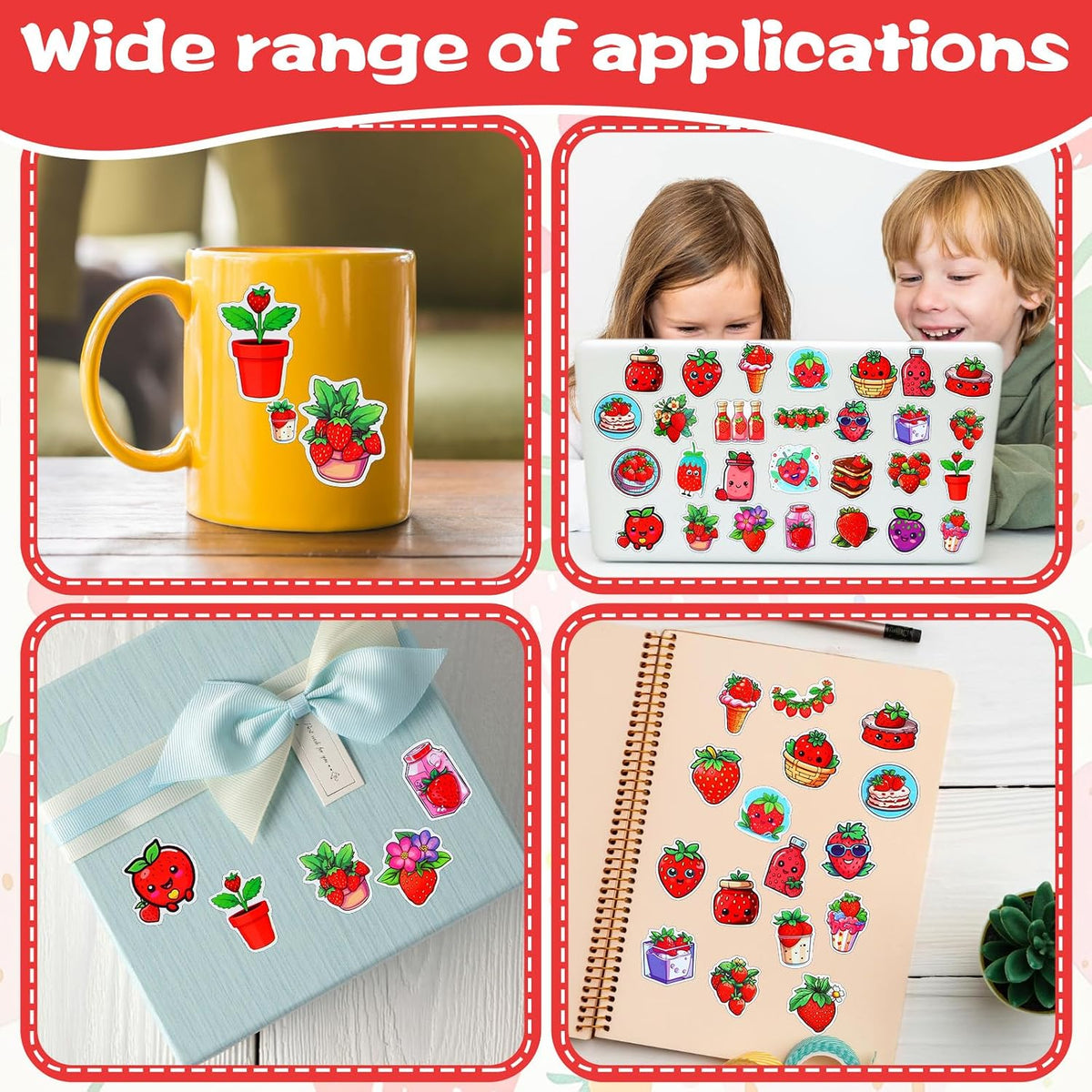 100PCS Cute Strawberry Stickers for Kids Girls Teens, Strawberry Shortcake Stickers, Waterproof Vinyl-Stickers for Water Bottles, Laptop, Phone, Luggage, Scrapbook, Party Supplies