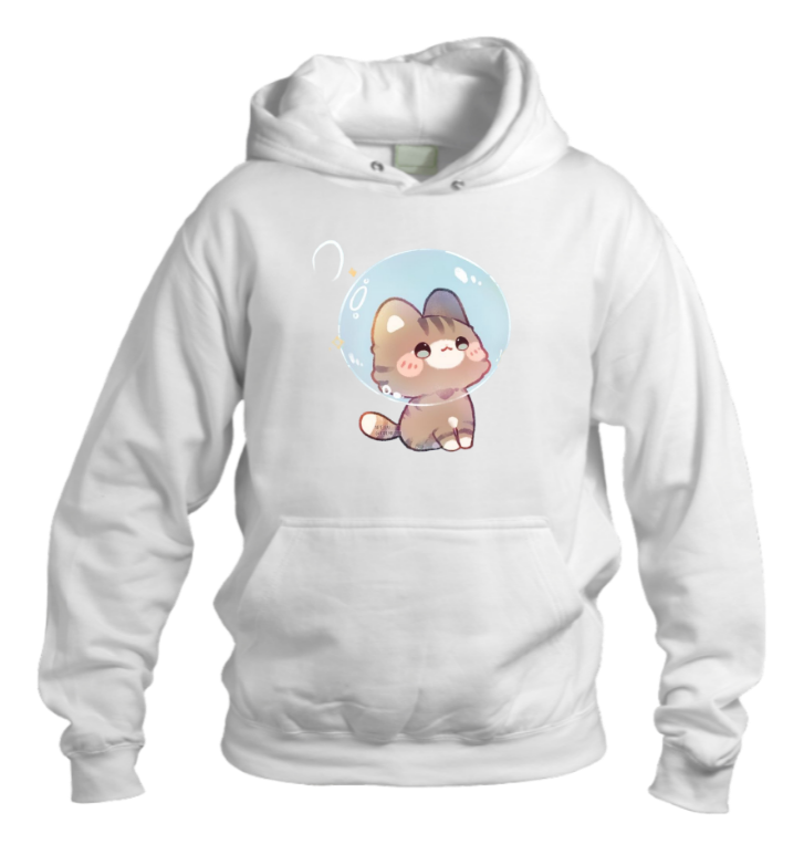 cat Oversize Hoodie White 82
