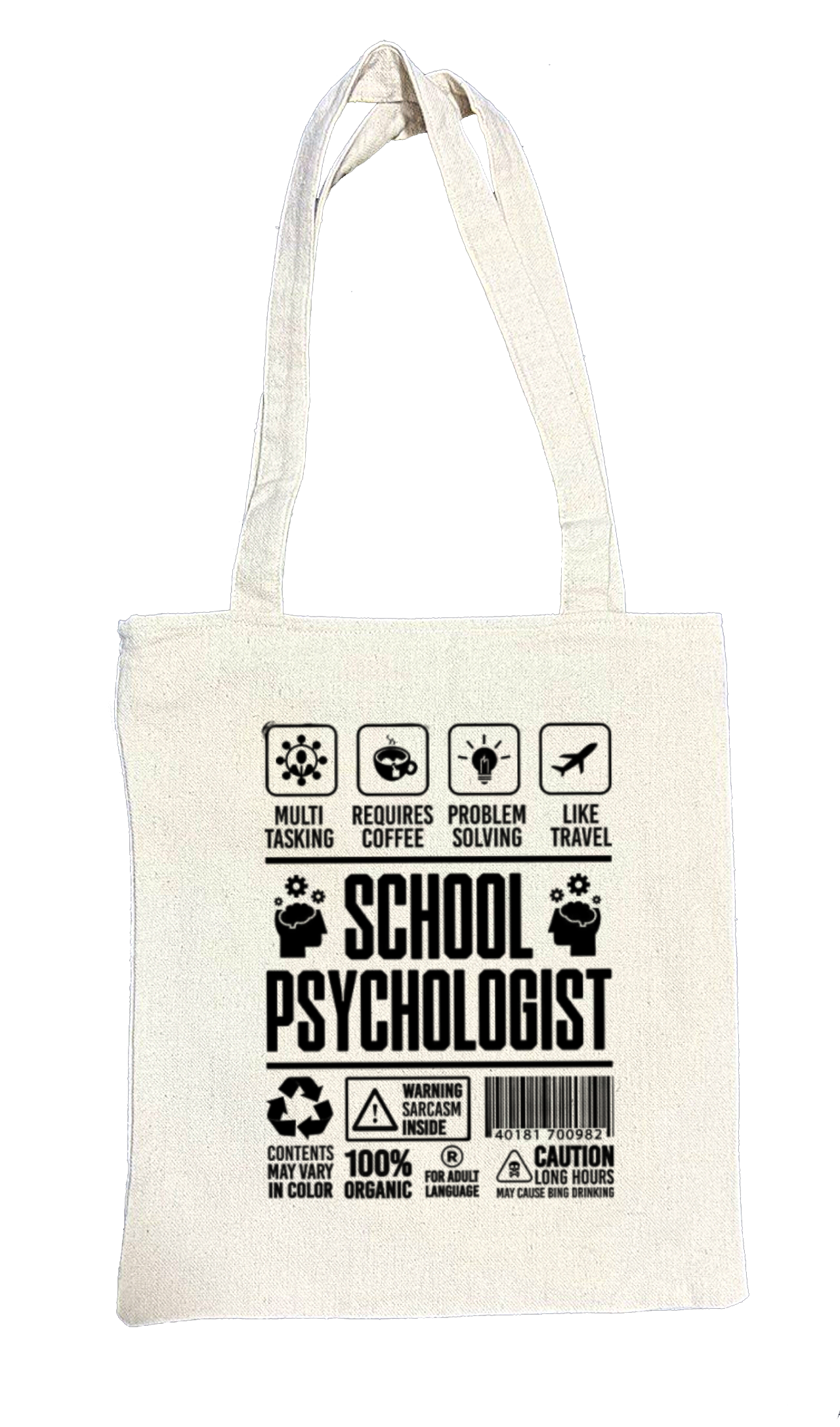 SCHOOL PSYCHOLOGIST Back text tote bag beige 81