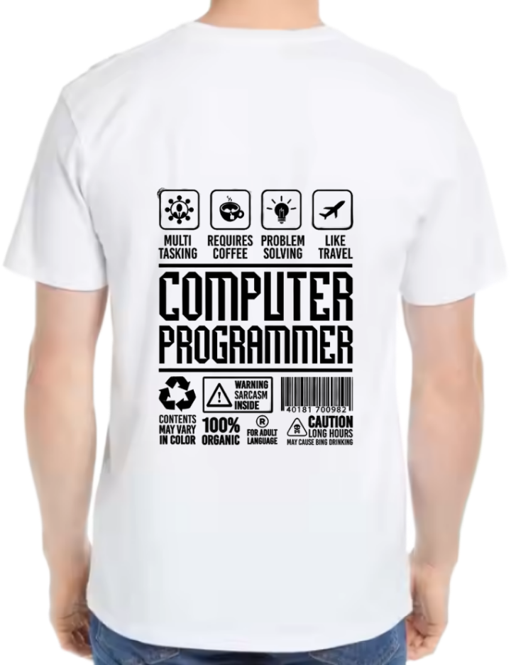 COMPUTER PROGRAMMER Back text One Size t- shirt White Back 87