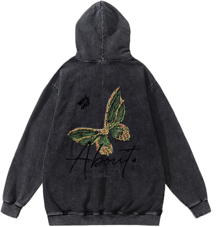 butterflies Oversize Hoodie Washed gray Back 8