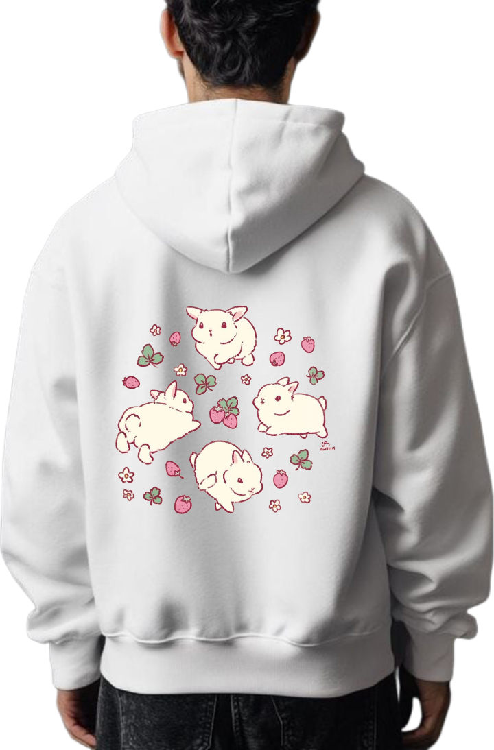 Strawberry Bunny Over Size hoodie White Back 58