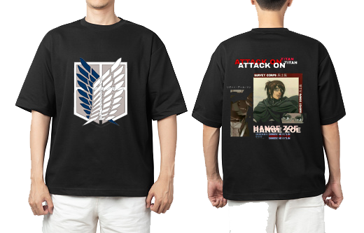 Anime Attack on titan shingeki no kyojin eren levi mikasa Aot black Oversize t- shirt back 8