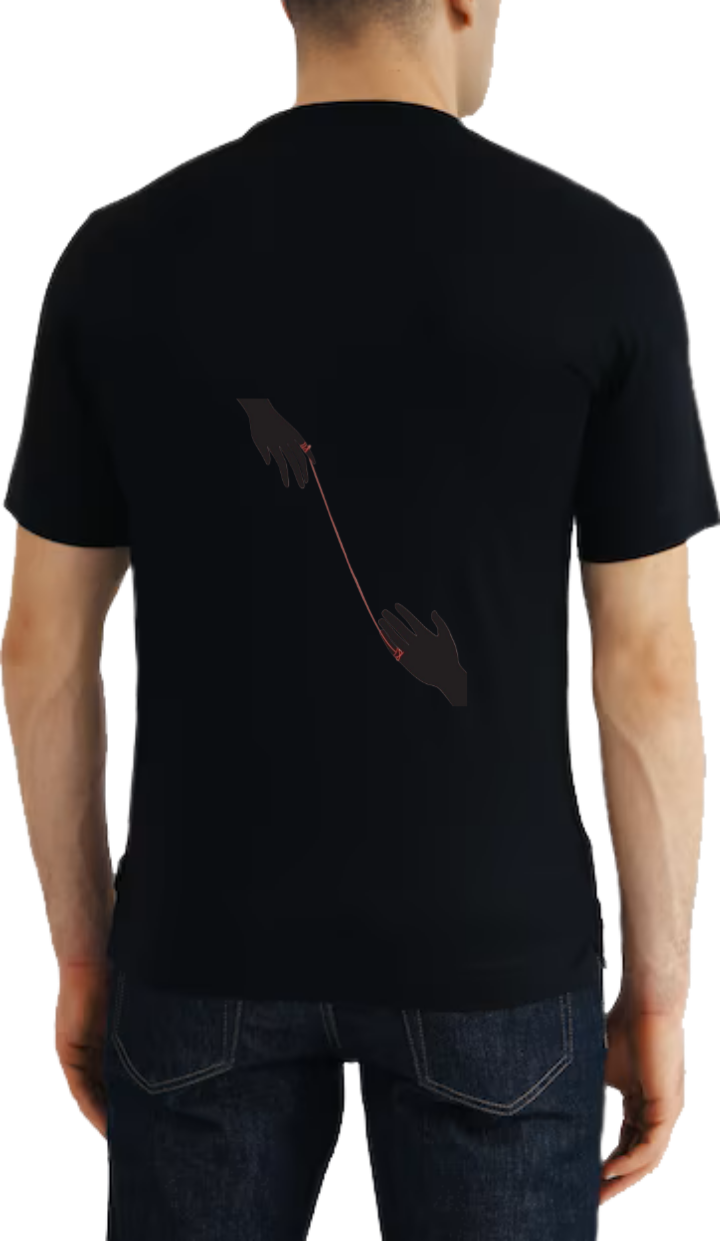 The Red Thread of Fate t- shirt One Size Black back 8