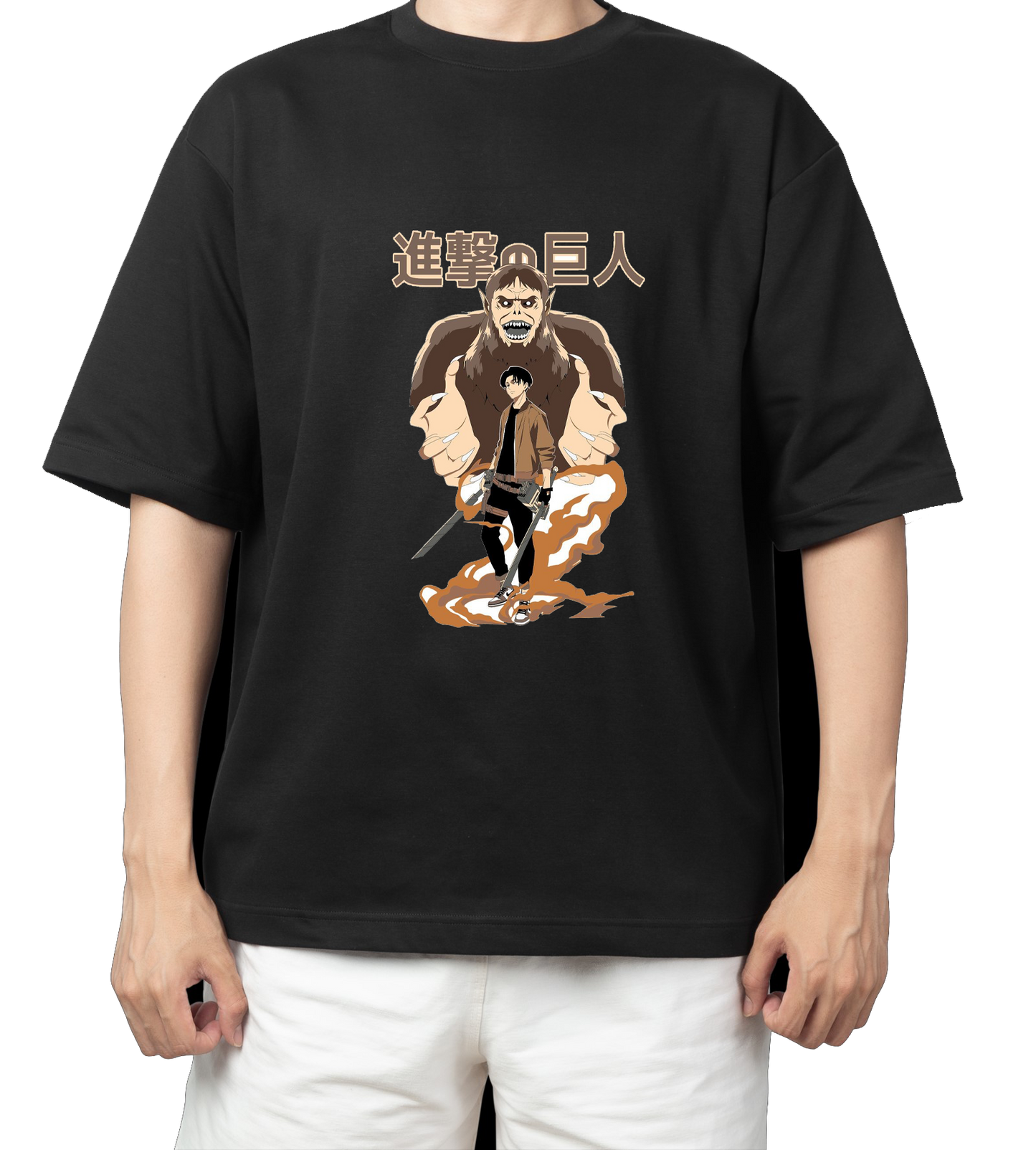Anime Attack on titan shingeki no kyojin eren levi mikasa Aot black Oversize t- shirt 8