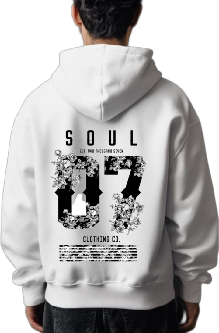 SOUL EST TWO THOUSAND SEVEN 07 CLOTHING CO. One Size hoodie White Back 8