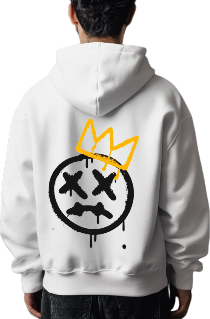 sad smiling face One Size hoodie White Back 8