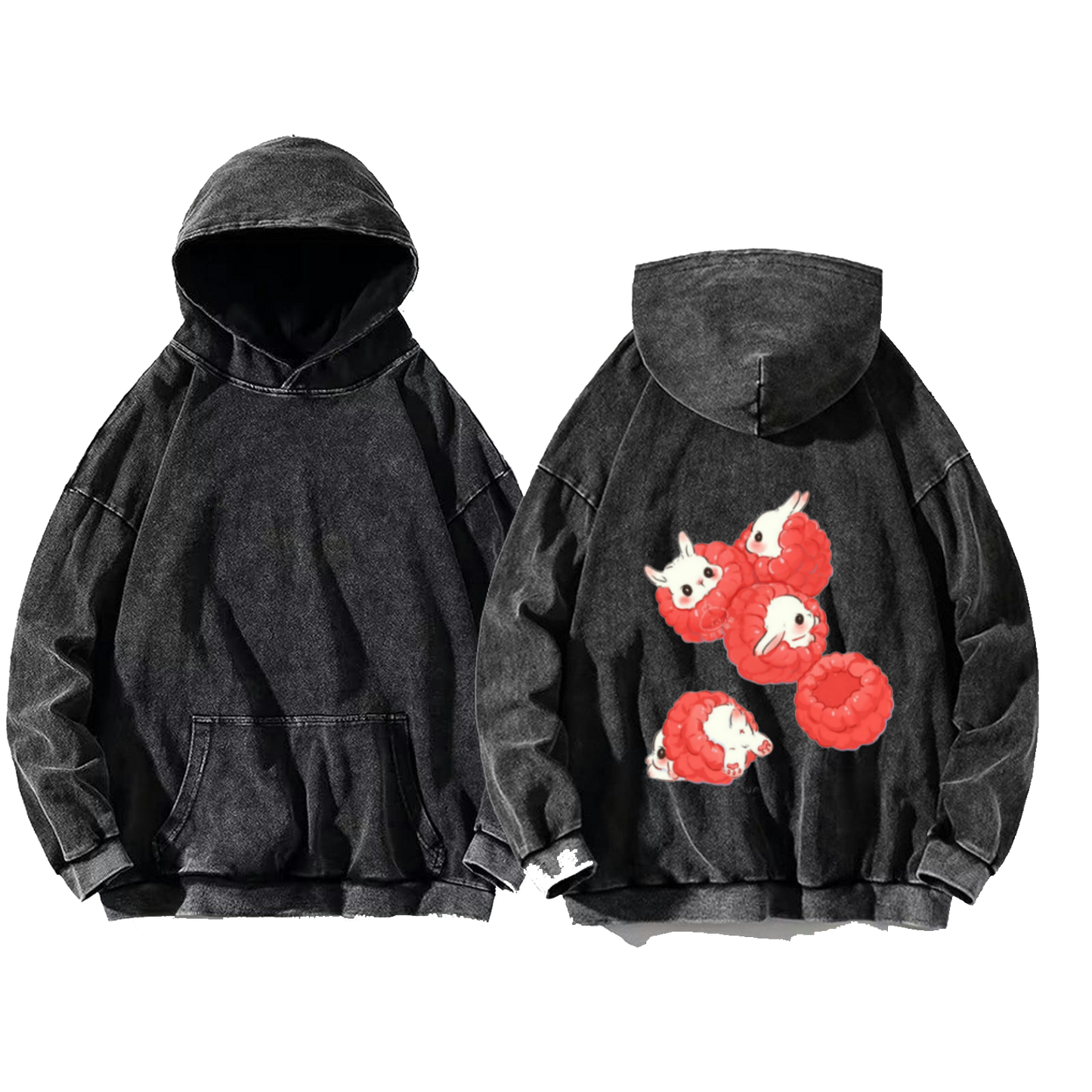 Raspberries One Size hoodie Washed Back 8
