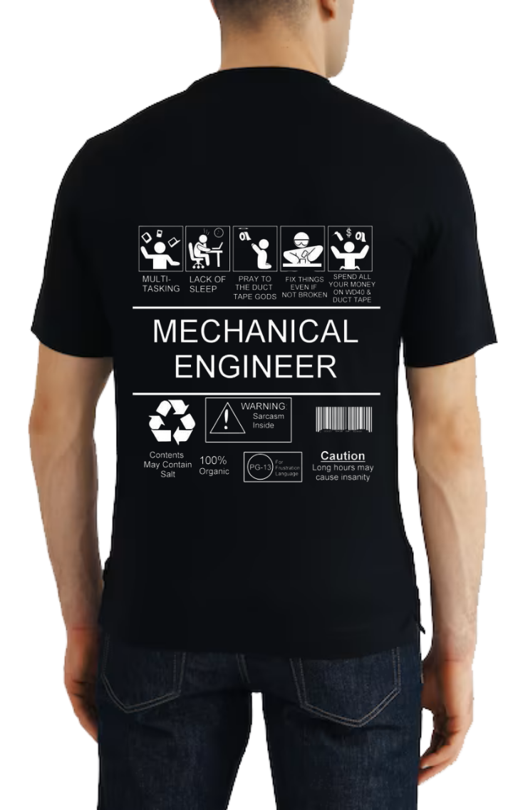 MECHANICAL ENGINEER Back text One Size t- shirt Black Back 122