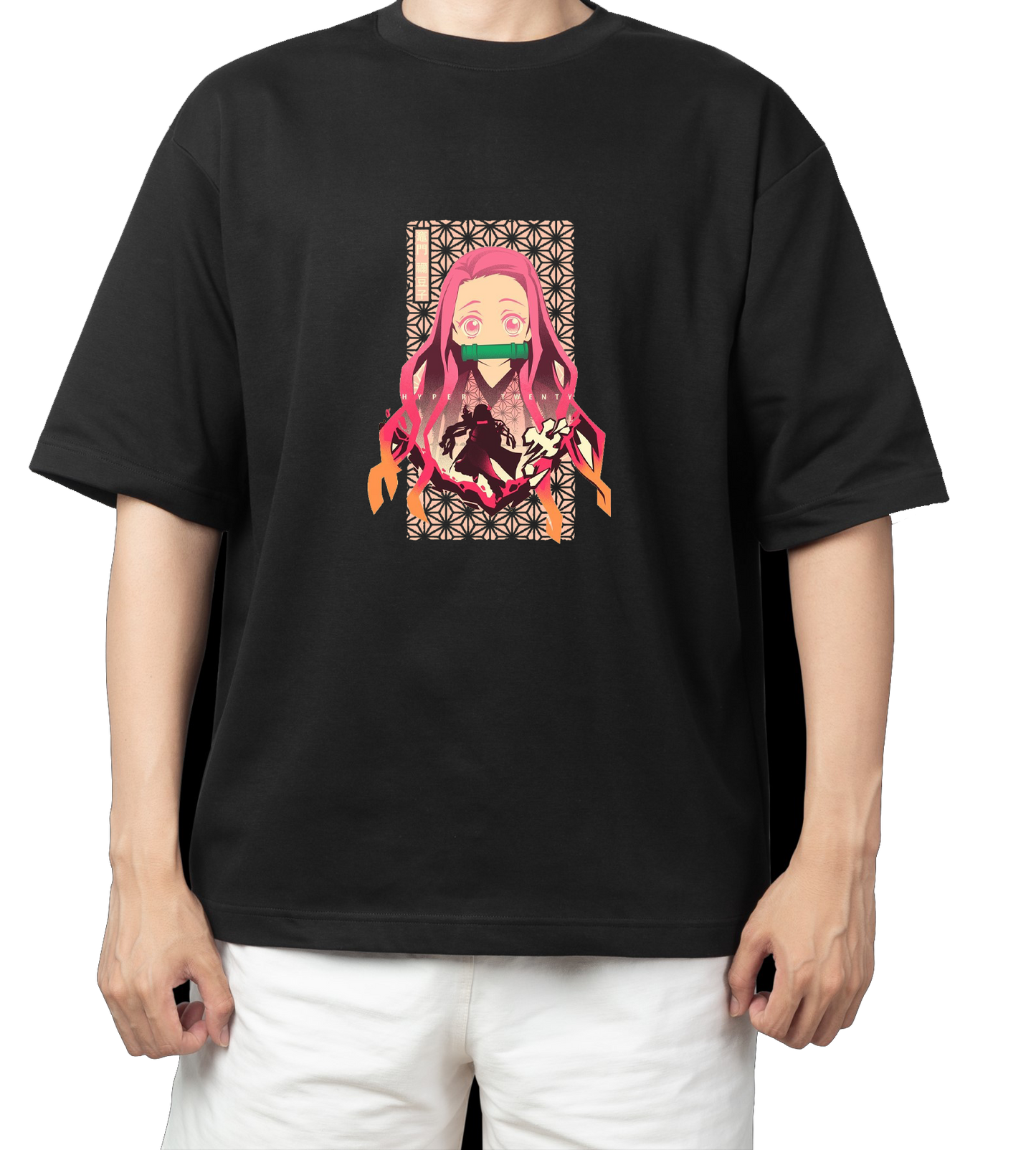 Anime Demon slayer nezuko tanjiro t- shirt Oversize Black 8