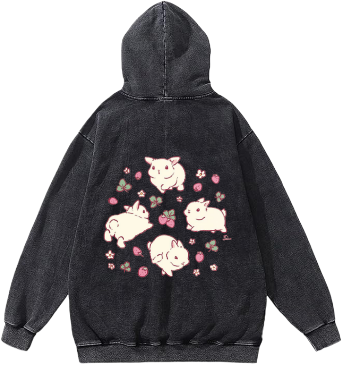 Kawaii Strawberry Bunny Over Size hoodie Washed Back 68