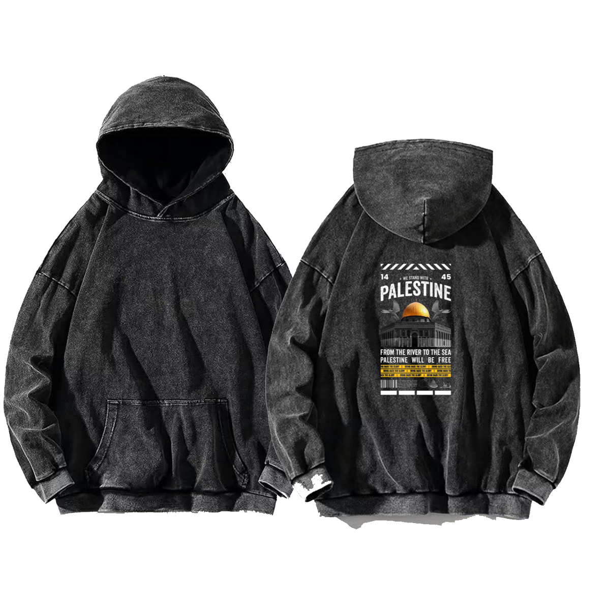 PALESTINE Back text oversize hoodie Washed back 8