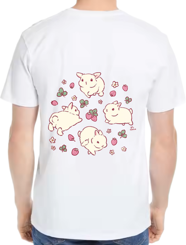 Strawberry Bunnies t- shirt Over Size White Back 67