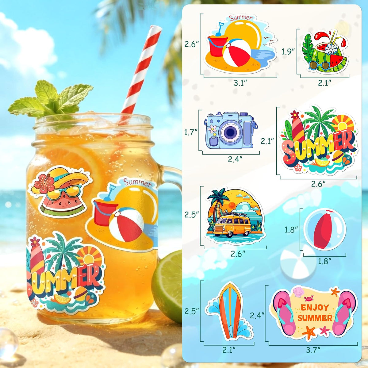 150 Pcs Summer Vinyl Stickers