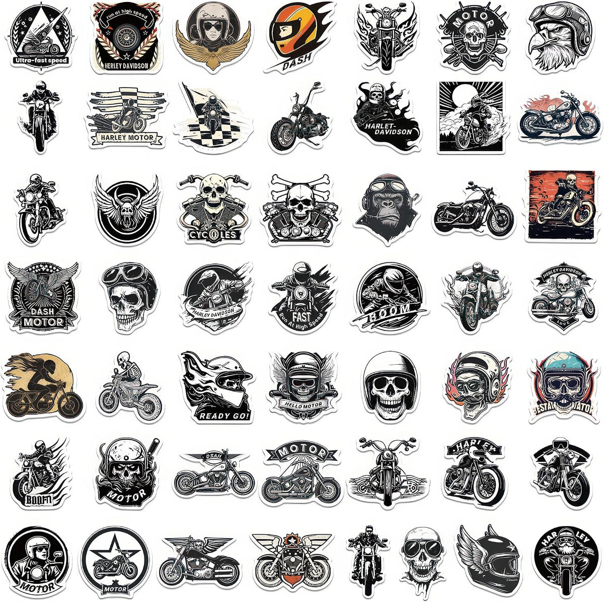 Cool Stickers 50 Pcs Black and White Motorcycle Sticker Graffiti Vintage Stickers Waterproof Stickers for Laptop,Guitar,Water Bottles Stickers for Kids Teens