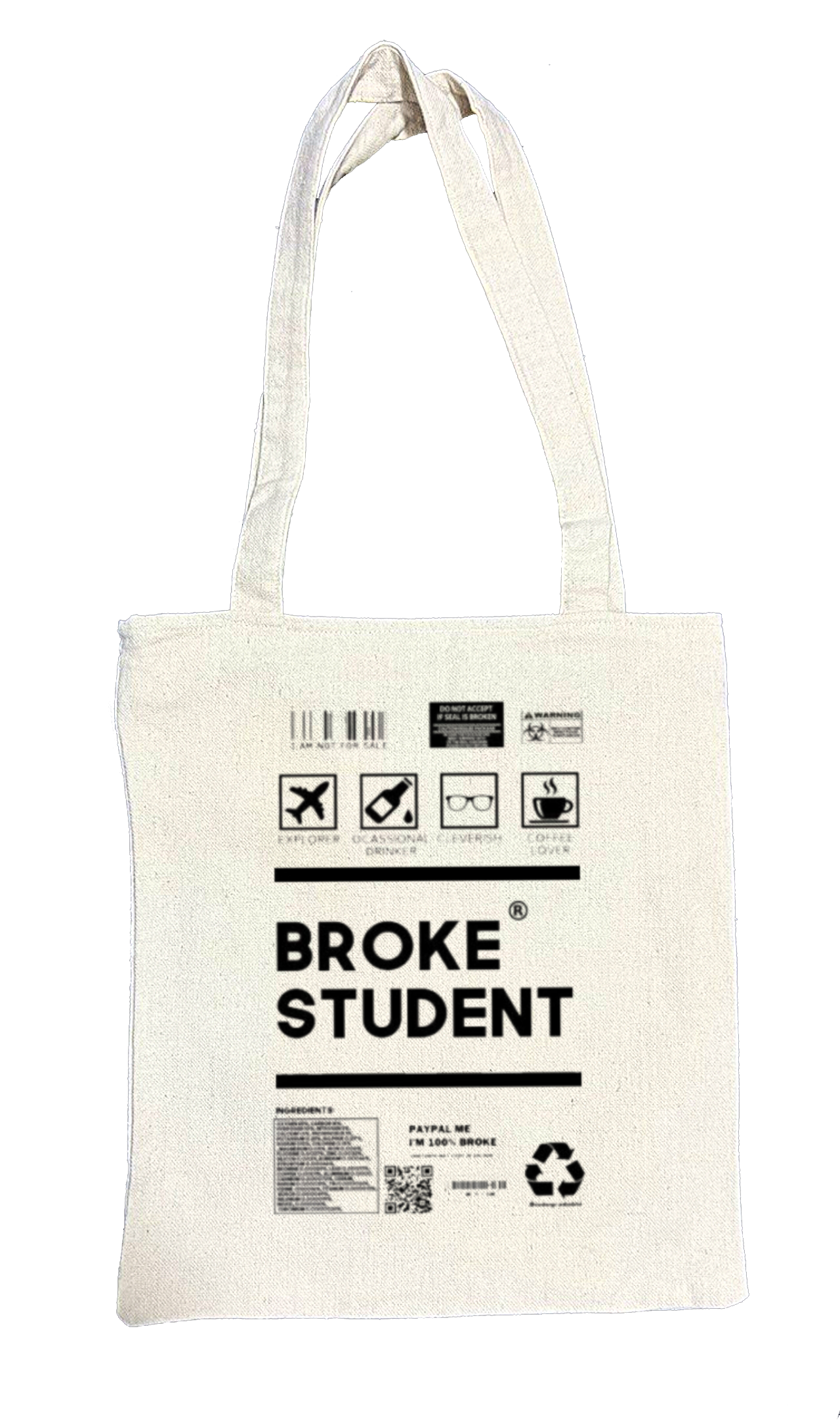 BROKE STUDENT Back text tote bag beige 89